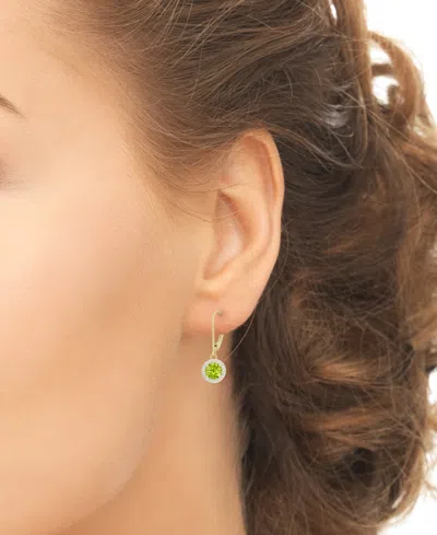 Macy's Peridot (1 Ct. T.w.) & Lab Grown White Sapphire (1/5 Ct. T.w.) Halo Drop Earrings In 14k Gold Over S