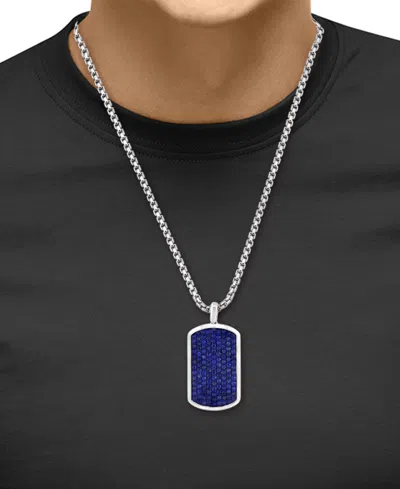 Effy Collection Effy Men's Sapphire Pave Dog Tag 20" Pendant Necklace (2-3/8 Ct. T.w.) In Sterling Silver
