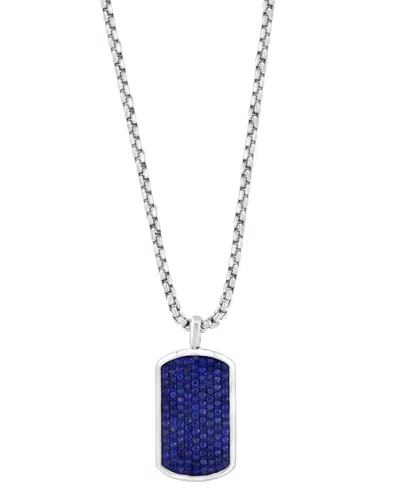 Effy Collection Effy Men's Sapphire Pave Dog Tag 20" Pendant Necklace (2-3/8 Ct. T.w.) In Sterling Silver