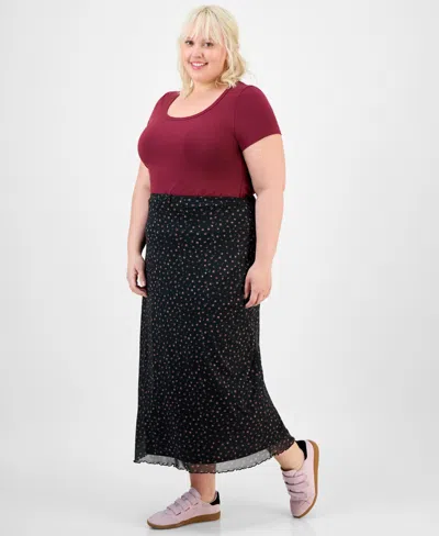 Hippie Rose Trendy Plus Size Pull-on Mesh Midi Skirt