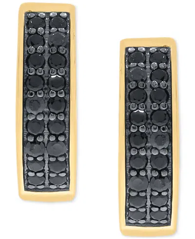 Macy's Men's Black Diamond Double Row Huggie Hoop Earrings (1/3 Ct. T.w.) In 14k Gold-plated Sterling Silve