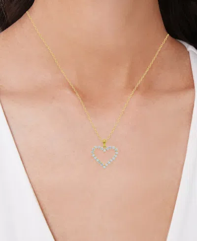 Macy's Lab Grown White Sapphire Open Heart 18" Pendant Necklace (1-1/3 Ct. T.w.) In 14k Gold-plated Sterlin