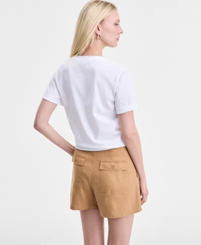 Inc International Concepts Women's Embellished Cotton Tie-front T-shirt, Exclusively At Macy's In White