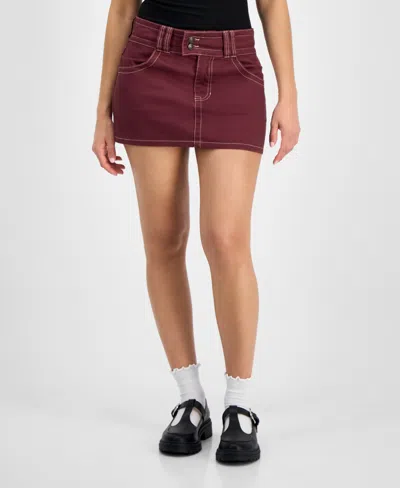 Celebrity Pink Juniors' Double-button Contrast-stitch Mini Skirt In Black