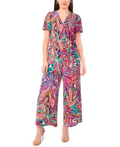 Vince Camuto Floral Short Sleeve Wide Leg Jumpsuit In Multi