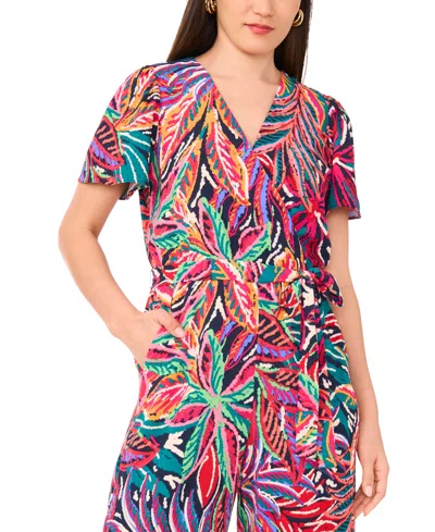 Vince Camuto Floral Short Sleeve Wide Leg Jumpsuit In Multi