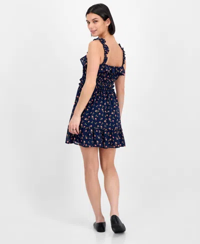 Kingston Grey Juniors' Square-neck Ruffle-strap Mini Dress