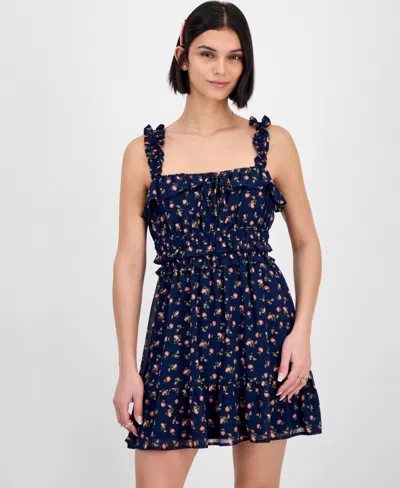 Kingston Grey Juniors' Square-neck Ruffle-strap Mini Dress