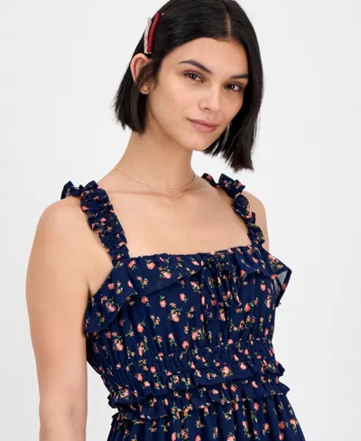 Kingston Grey Juniors' Square-neck Ruffle-strap Mini Dress