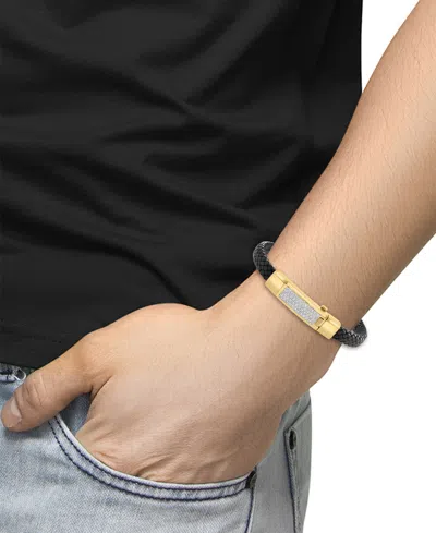 Effy Collection Effy Men's Diamond Pave Woven Black Leather Bracelet (5/8 Ct. T.w.) In 18k Gold-plated Sterling Silv