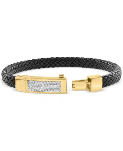 Effy Collection Effy Men's Diamond Pave Woven Black Leather Bracelet (5/8 Ct. T.w.) In 18k Gold-plated Sterling Silv