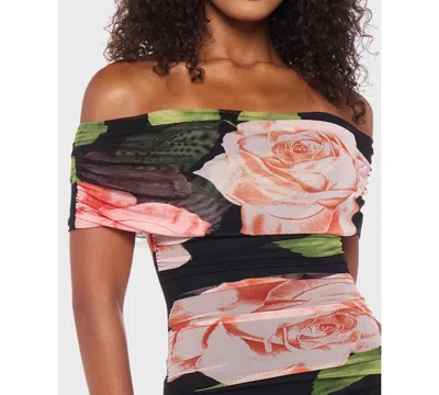 B Darlin Juniors' Printed Mesh Off-the-shoulder Midi Dress In Black