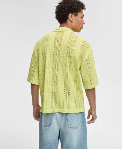 Mode Of One Men's Relaxed-fit Textured Crochet Button-down Camp Shirt, Exclusively At Macy's