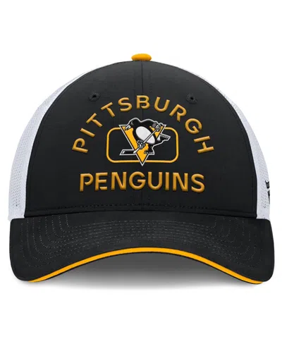 Fanatics Men's Black/white Pittsburgh Penguins Authentic Pro Rink Trucker Hat