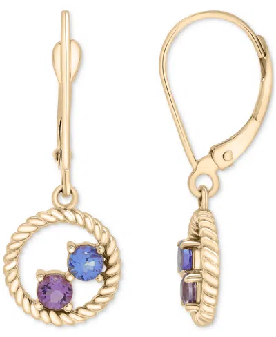 Macy's Tanzanite (1/4 Ct. T.w.) & Rose De France Amethyst (1/5 Ct. T.w.) Circle Drop Earrings In 14k Gold-p