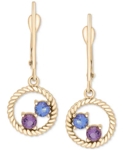 Macy's Tanzanite (1/4 Ct. T.w.) & Rose De France Amethyst (1/5 Ct. T.w.) Circle Drop Earrings In 14k Gold-p