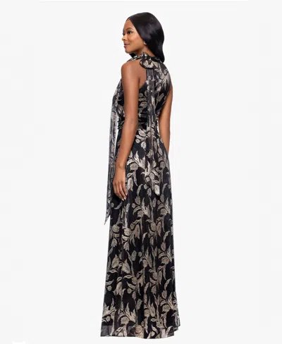 Betsy & Adam Women's Metallic-print Long Halter Dress