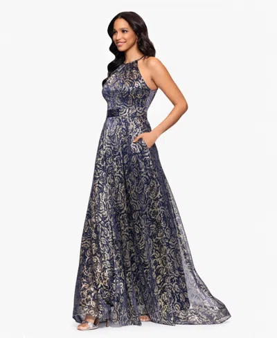 Betsy & Adam Women's Sleeveless Metallic Halter Dress
