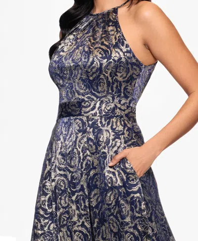 Betsy & Adam Women's Sleeveless Metallic Halter Dress