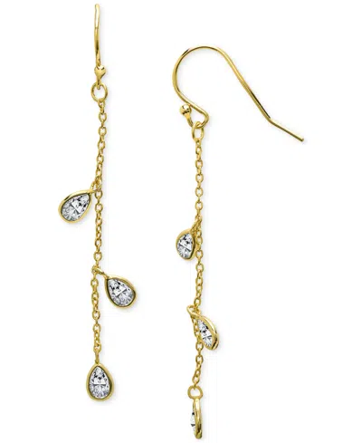 Macy's Lab Grown White Sapphire Pear Bezel Linear Drop Earrings (1-3/4 Ct. T.w.) In 14k Gold-plated Sterlin