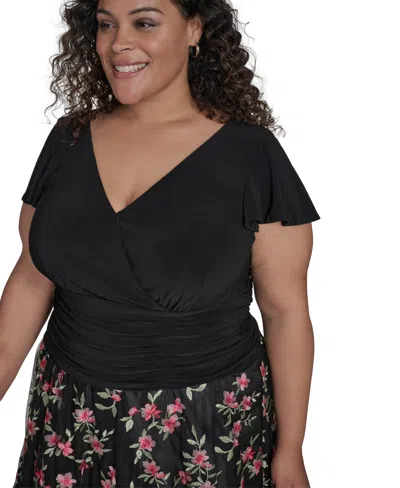 Jessica Howard Plus Size Mixed-media Mesh-skirt Fit & Flare Dress