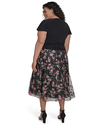 Jessica Howard Plus Size Mixed-media Mesh-skirt Fit & Flare Dress