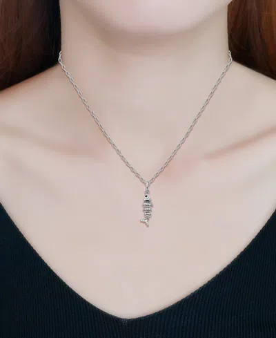 Giani Bernini Cubic Zirconia Fishbone Pendant Necklace, 16" + 2" Extender, Exclusively At Macy's