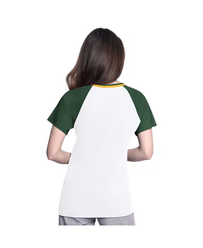 G-iii 4her By Carl Banks Women'sâ White/green Athletics Ball Park Raglan V-neck T-shirt In White
