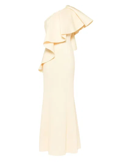 Saiid Kobeisy Ruffled Scuba Dress In Neutral