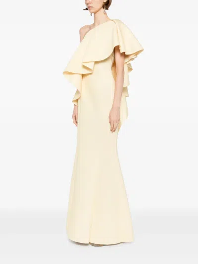 Saiid Kobeisy Ruffled Scuba Dress In Neutral