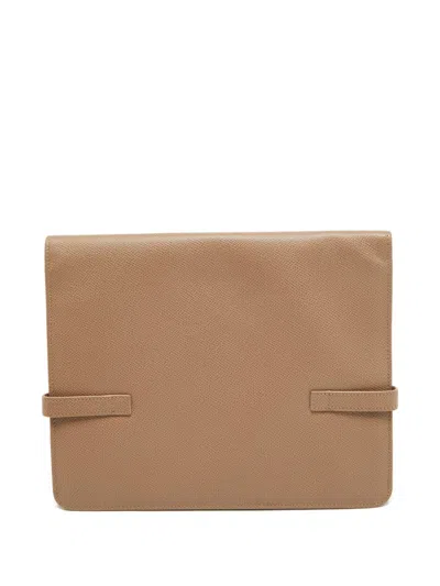 Pre-owned Valentino Garavani Leather Logo-plaque Clutch Bag In Neutral
