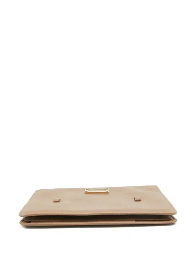 Pre-owned Valentino Garavani Leather Logo-plaque Clutch Bag In Neutral