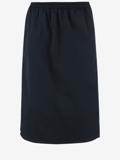 Carven Navy Blue Pull-on Silk Toile Midi Skirt In Blue