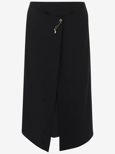 Carven Black Safety Pin-detail Midi Skirt In Black