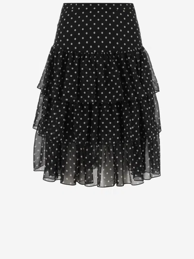 Valentino Layered High-waisted Skirts With Polka Dot Pattern In Black