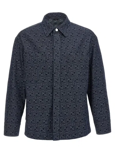 Fendi Giubbino In Denim Ricamato Uomo In Blue