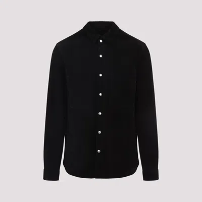 Rick Owens Leather Outershirt With Pockets And Collar In Black