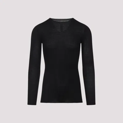 Rick Owens Black Wool Ribbed Round Neck Pullover In Black