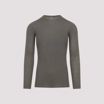 Rick Owens Ribbed Fitted Long-sleeved Top With Classic Crew Neckline In Gray