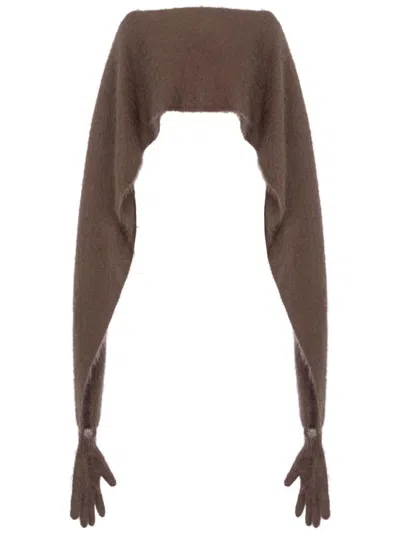 Moschino Deconstructed Glove Wool Blend Cardigan In Brown