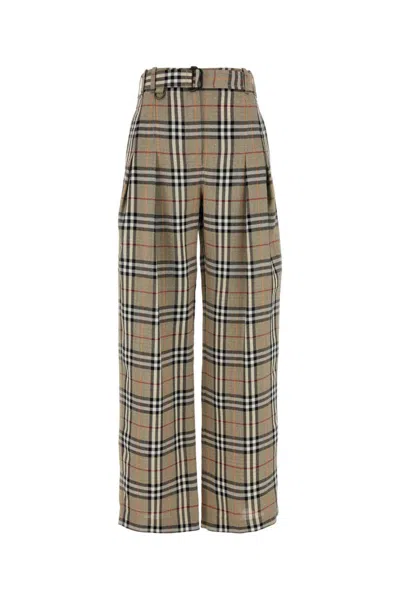 Burberry Brown Embroidered Twill Wide-leg Pant In Neutral