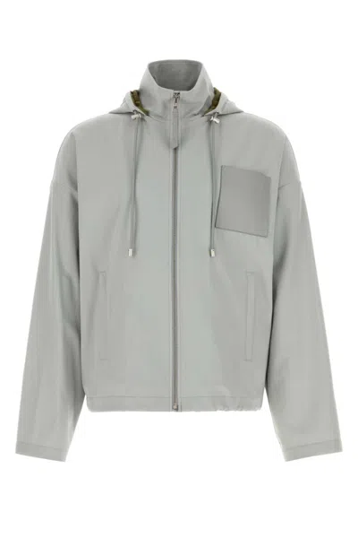 Loewe Twill Jacket With Hood And Drawstring In Gray
