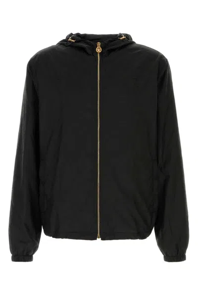 Versace Black Barocco Jacquard Windbreaker Jacket In Black