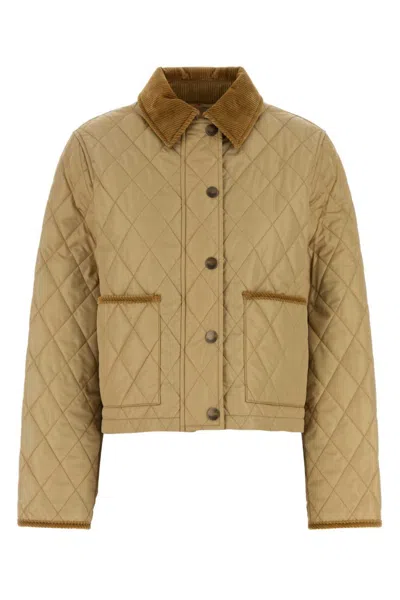 Burberry Oldham Beige Quilted Jacket With Corduroy Collar In Tech Fabric Woman In Green