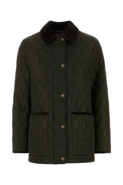 Burberry Quilted Jacket With Corduroy Collar And Pockets In Green