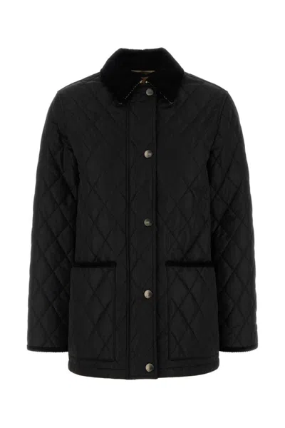Burberry Women 'oldham' Black Quilted Jacket With Corduroy Collar In Tech Fabric Woman In Black