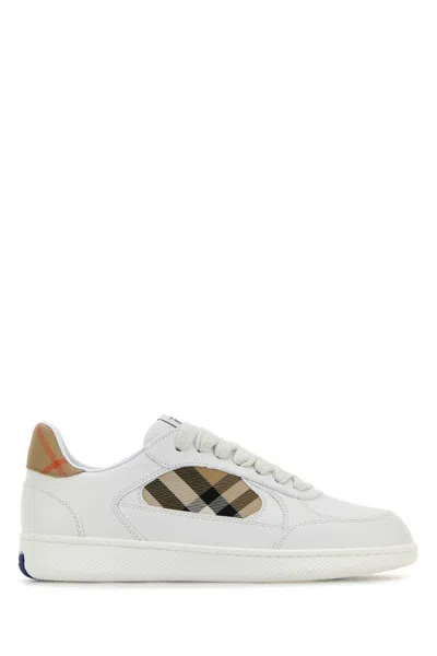 Burberry White Leather Sneaker Terrace And Check In White