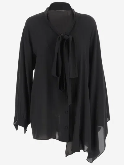 Balenciaga Black Blouse With Pussybow Collar And Asymmetric Design In Silk Woman In Black