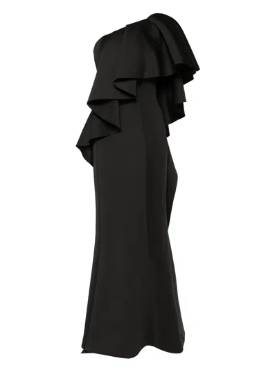 Saiid Kobeisy Ruffled Scuba Long Dress In Black