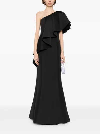 Saiid Kobeisy Ruffled Scuba Long Dress In Black
